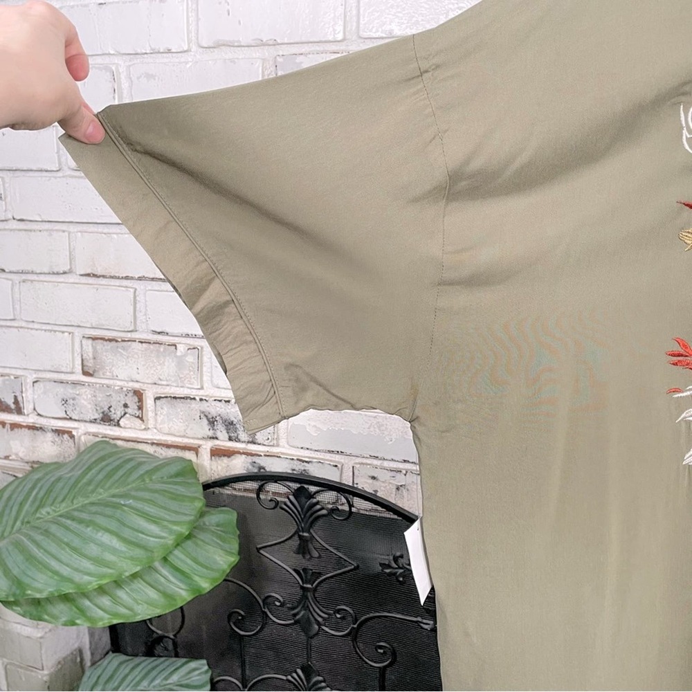 Bohemian Embroidered Floral Olive Green & Orange 3/4 Sleeve Kimono M/L - Picture 7 of 9
